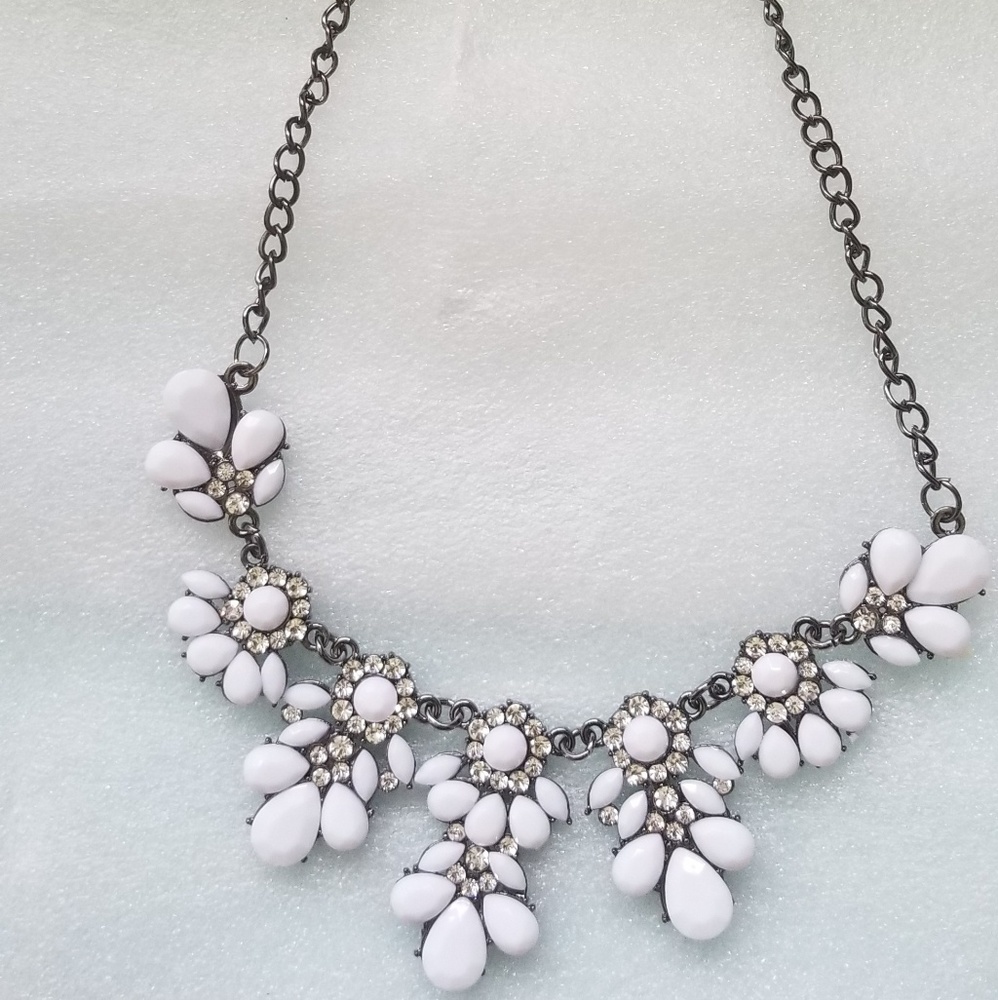 White Flower Statement Necklace